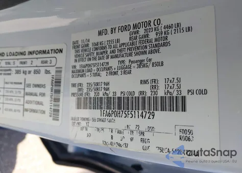 2015 Ford Fusion Se z USA, uszkodzony, nr VIN 1FA6P0H75F5114729